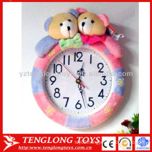 Hot sale family 12" lovely washable plush wall clock with bear toys